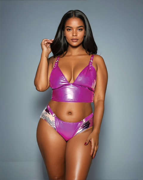 Darque PVC Bralette & G-String Set - Purple QN